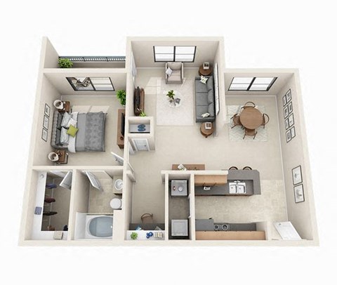 Floor plan for 1 bed, 1 bath, 814 sqft
